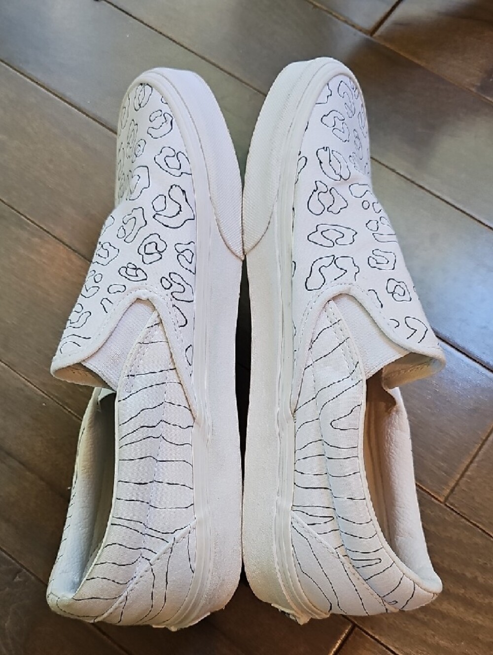 VANS Classic White Slip-On U-Paint Sneakers Leopard/Zebra Outline, M 9.5, W 11 - Picture 5 of 7